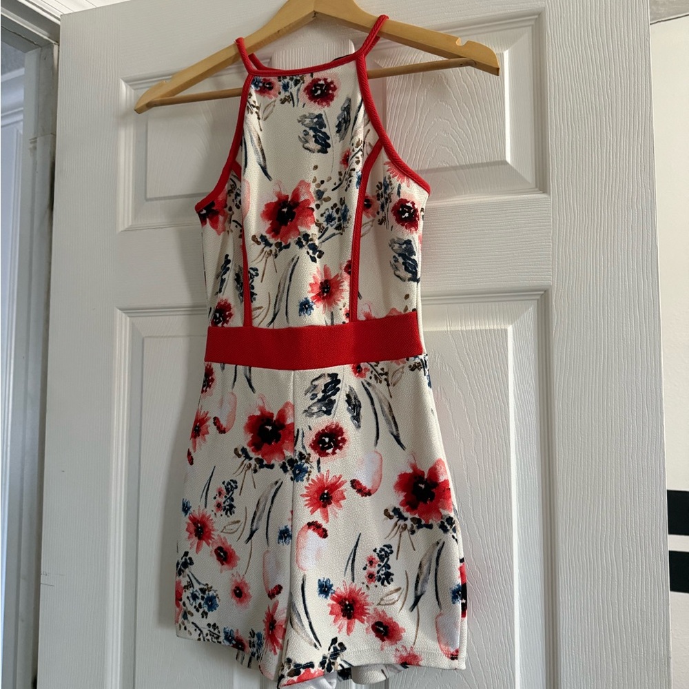Floral Romper with Red Accents